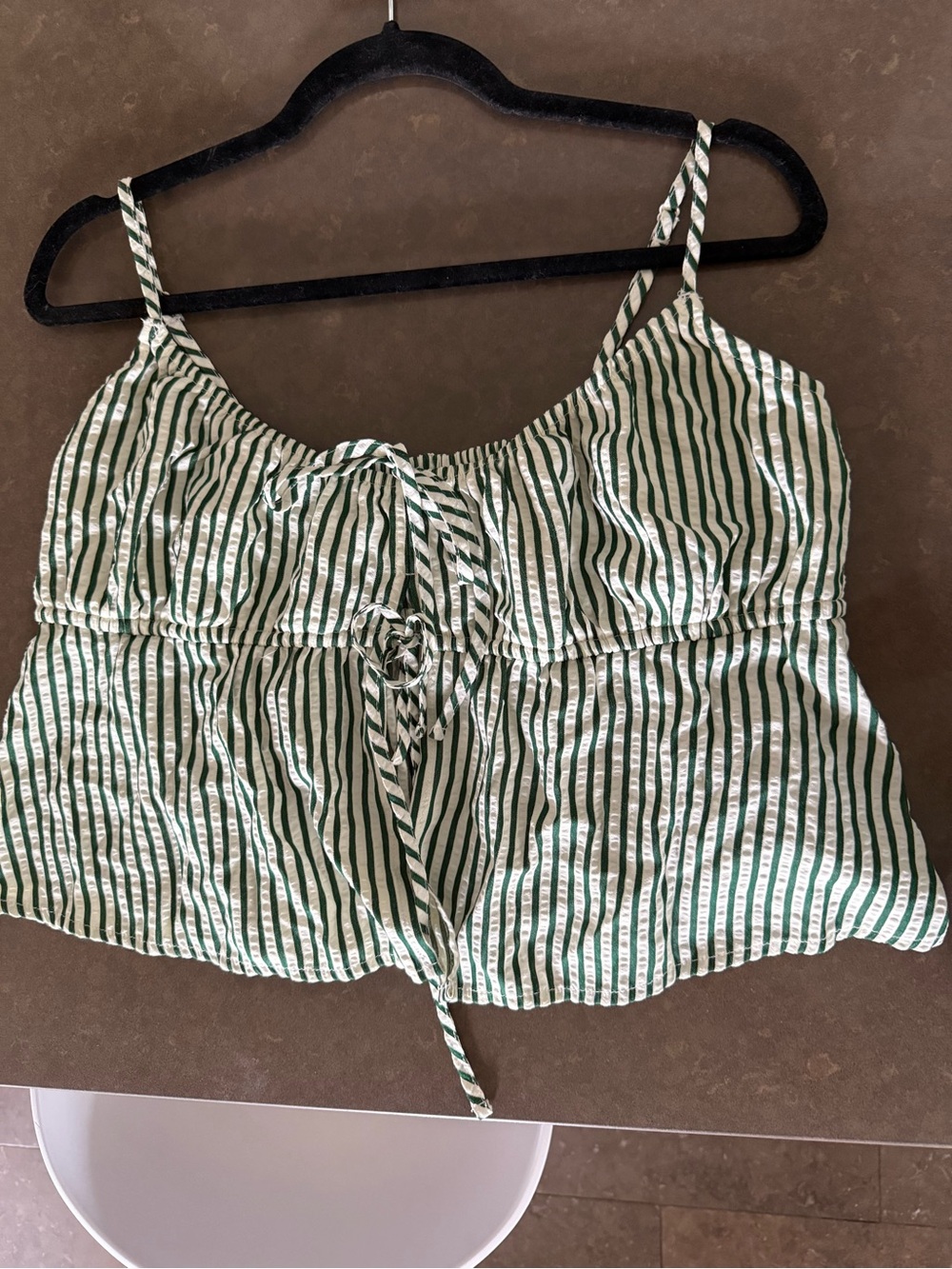 American Eagle Striped Tie-Front Spaghetti Strap Top - Green/White - Picture 2 of 4